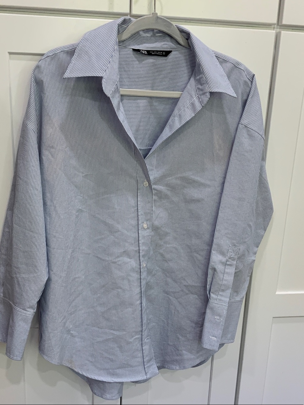 Zara Light Blue and White Pinstripe Dress Shirt